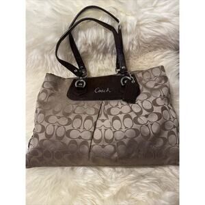 Coach Signature C Satin Bag‎ With Brown Leather Trim Tote / Purse